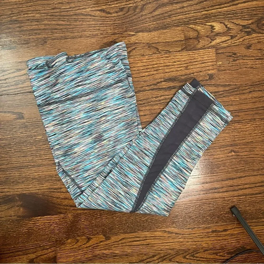Zella Space Dye Colorful Marled Mesh Ankle Leggings Blue Multicolor M